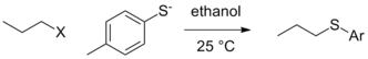 Propyl halide toluene thiolate reaction.png