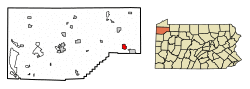 Location of Hydetown in Crawford County, Pennsylvania.