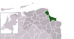 Highlighted position of Delfzijl in a municipal map of Groningen