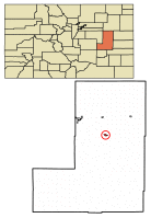 Location of Hugo in Lincoln County, Colorado.