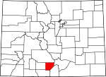 State map highlighting Alamosa County