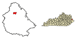 Location of Inez in Martin County, Kentucky.