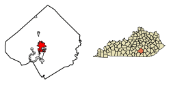 Location of Somerset in Pulaski County, Kentucky.