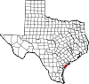 State map highlighting Aransas County