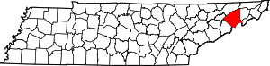 Map of Tennessee highlighting Greene County