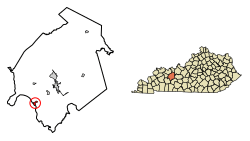 Location of Rockport in Ohio County, Kentucky.