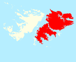 Location of East Falkland (red) in the Falkland Islands (red & white)