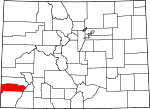 State map highlighting Dolores County