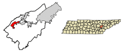 Location of Rockwood in Roane County, Tennessee.