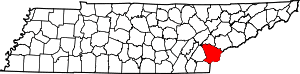 Map of Tennessee highlighting Monroe County