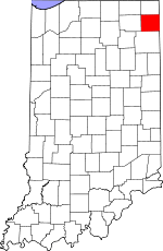 Map of Indiana highlighting DeKalb County