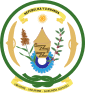 The seal of Rwanda: central tribal devices, surmounted on a cog wheel and encircled by a square knot