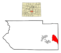 Location of the Penrose CDP in Fremont County, Colorado.