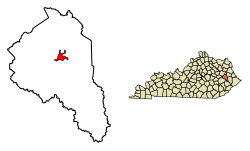 Location of Salyersville in Magoffin County, Kentucky.