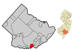 Map of Somers Point in Atlantic County. Inset: Location of Atlantic County highlighted in the State of New Jersey.