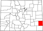 State map highlighting Prowers County