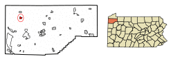 Location of Conneautville in Crawford County, Pennsylvania.