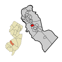 Stratford highlighted in Camden County. Inset: Location of Camden County highlighted in the State of New Jersey.