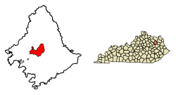Location of Morehead in Rowan County, Kentucky.