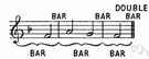 double bar - notation marking the end of principal parts of a musical composition