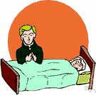 sickbed - the bed on which a sick person lies