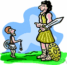 Goliath - (Old Testament) a giant Philistine warrior who was slain by David with a slingshot