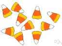 candy corn - a small yellow and white candy shaped to resemble a kernel of corn