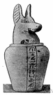 canopic jar - a jar used in ancient Egypt to contain entrails of an embalmed body