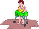baby-walker - an enclosing framework on casters or wheels