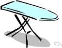 ironing board - narrow padded board on collapsible supports