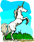 unicorn - an imaginary creature represented as a white horse with a long horn growing from its forehead