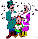 caroling - singing joyful religious songs (especially at Christmas)