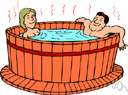 hot tub - a very large tub (large enough for more than one bather) filled with hot water