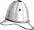 sun helmet - a lightweight hat worn in tropical countries for protection from the sun