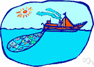 fishnet - a net that will enclose fish when it is pulled in