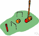 mallet - a sports implement with a long handle and a head like a hammer