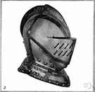 armet - a medieval helmet with a visor and a neck guard