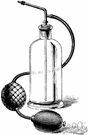 spray - a dispenser that turns a liquid (such as perfume) into a fine mist