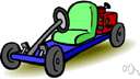 go-kart - a small low motor vehicle with four wheels and an open framework