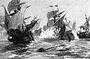 Battle of the Spanish Armada - in the English Channel a small fleet of British ships successfully defeated the large armada sent from Spain by Philip II to invade England
