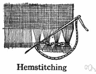 hemstitch - a stitch in which parallel threads are drawn and exposed threads are caught together in groups
