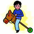 stick horse - a child's plaything consisting on an imitation horse's head on one end of a stick