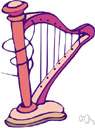 harp - a chordophone that has a triangular frame consisting of a sounding board and a pillar and a curved neck