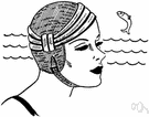 bathing cap - a tight-fitting cap that keeps hair dry while swimming