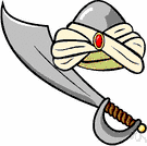 cutlas - a short heavy curved sword with one edge