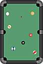 pool table - game equipment consisting of a heavy table on which pool is played
