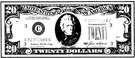 twenty dollar bill - a United States bill worth 20 dollars