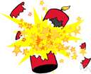 explode - burst outward, usually with noise