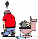lavatory - a toilet that is cleaned of waste by the flow of water through it