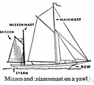 mizen - third mast from the bow in a vessel having three or more masts